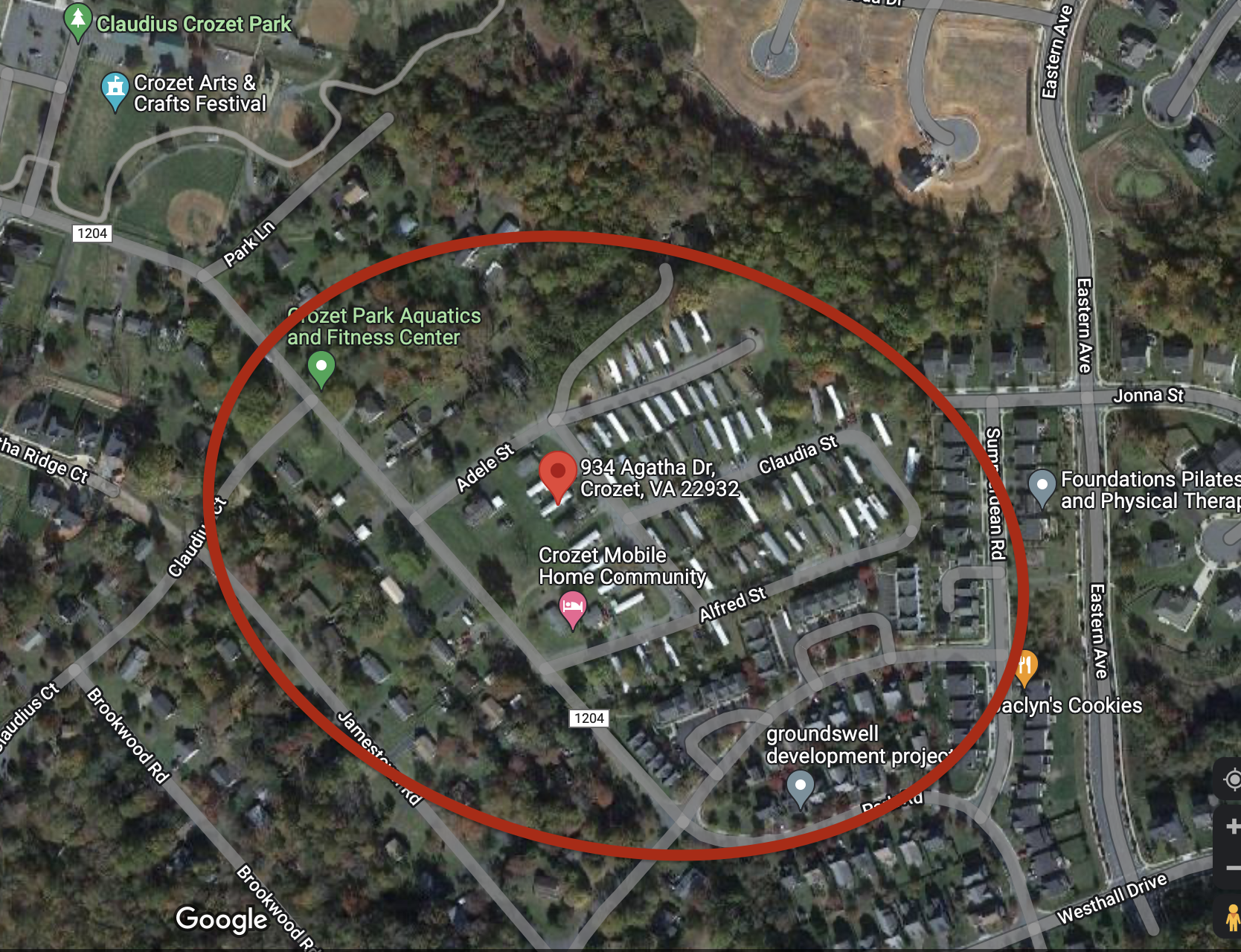 Crozet Mobile Home Park location on Google Maps